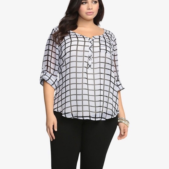 torrid Tops - Torrid blouse black white stripe 3/4 sleeve sheer
